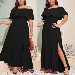 PLUS maxi dress off the Shoulder ruffle black